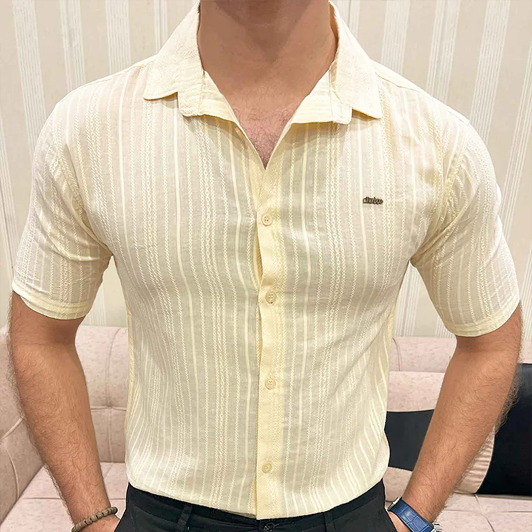 Turbo Textured Champ Casual Shirt In Light Lemon - Image 3