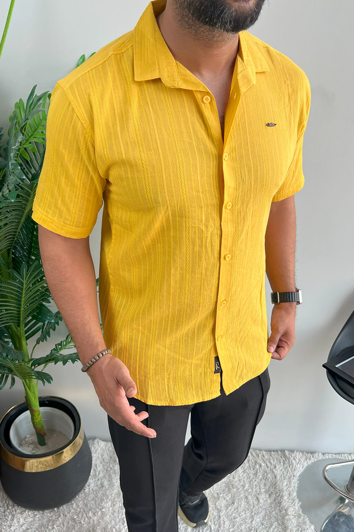Turbo Textured Champ Casual Shirt In Mustard Yellow - Image 3