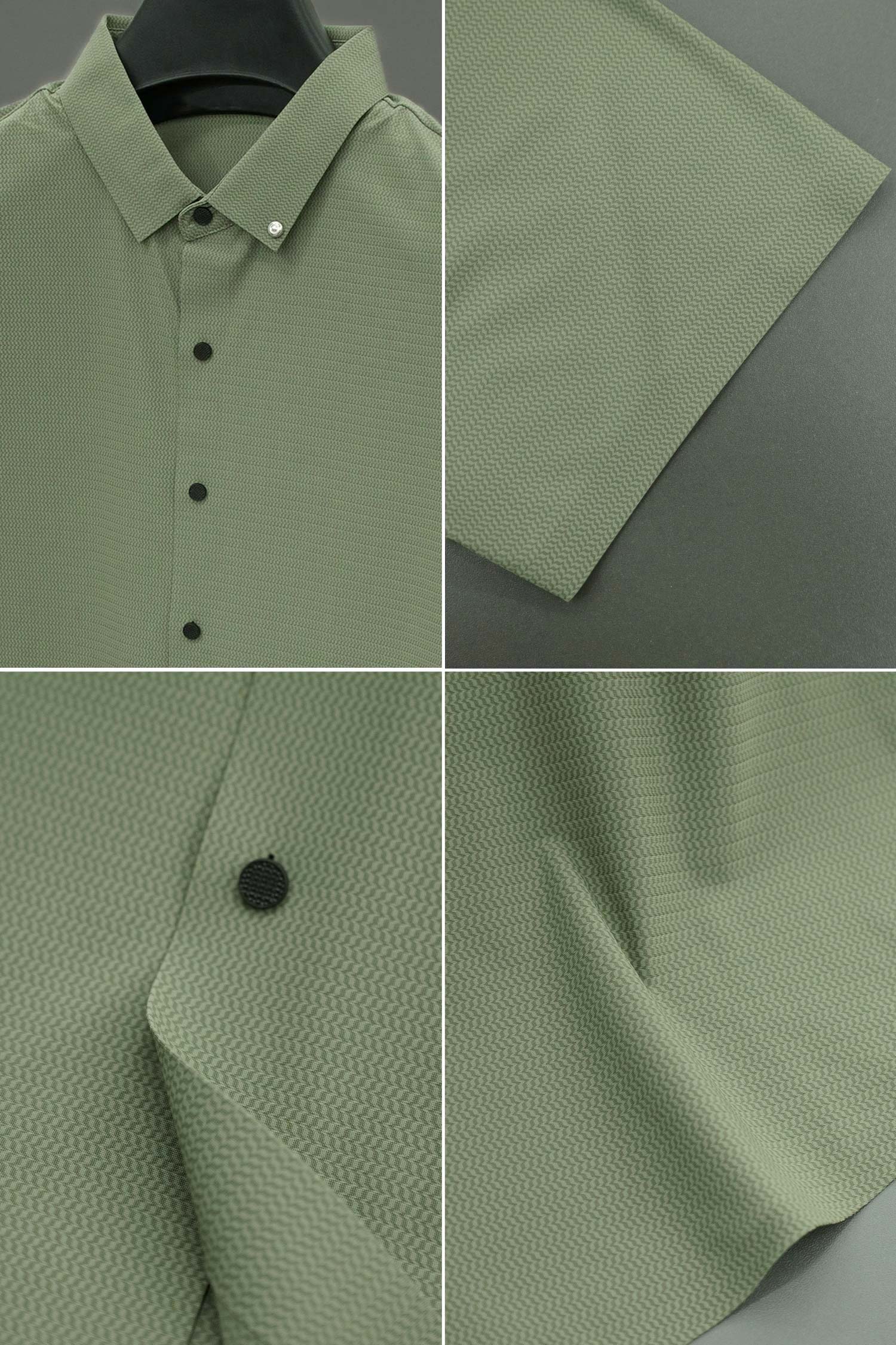 Turbo Textured Finish Button Down Silk Casual Shirt In Olive - Image 3