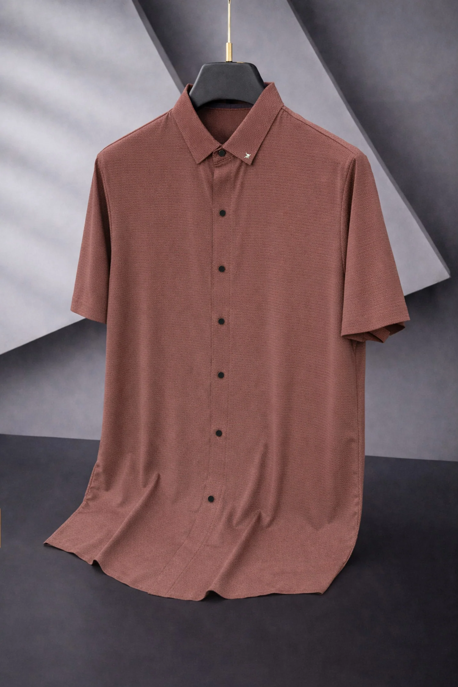 Turbo Textured Finish Button Down Silk Casual Shirt In Red Brick