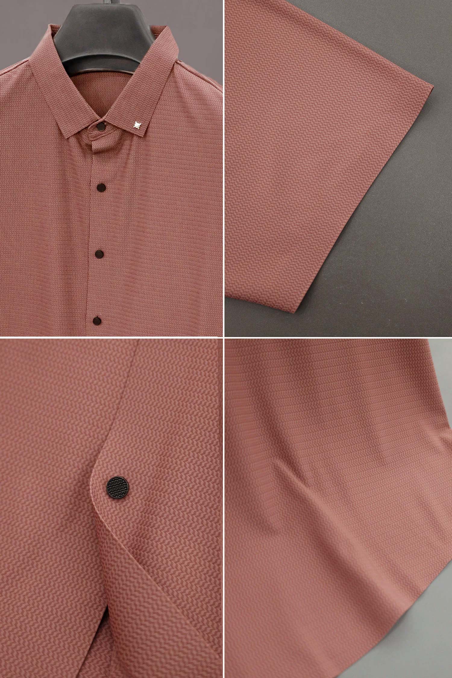Turbo Textured Finish Button Down Silk Casual Shirt In Red Brick - Image 3
