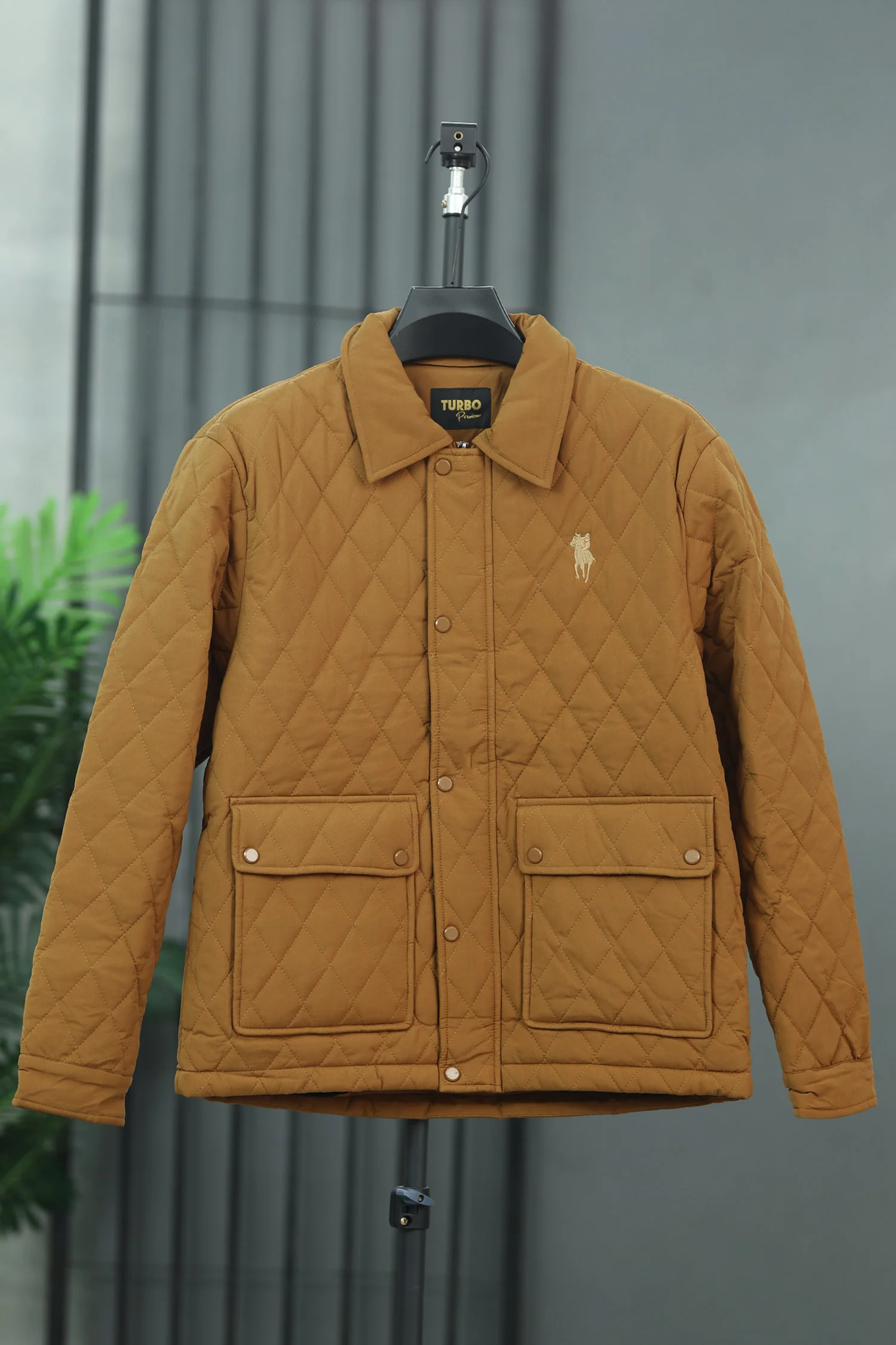 Turbo Thread Motive Quilted Puffer Jacket In Camel