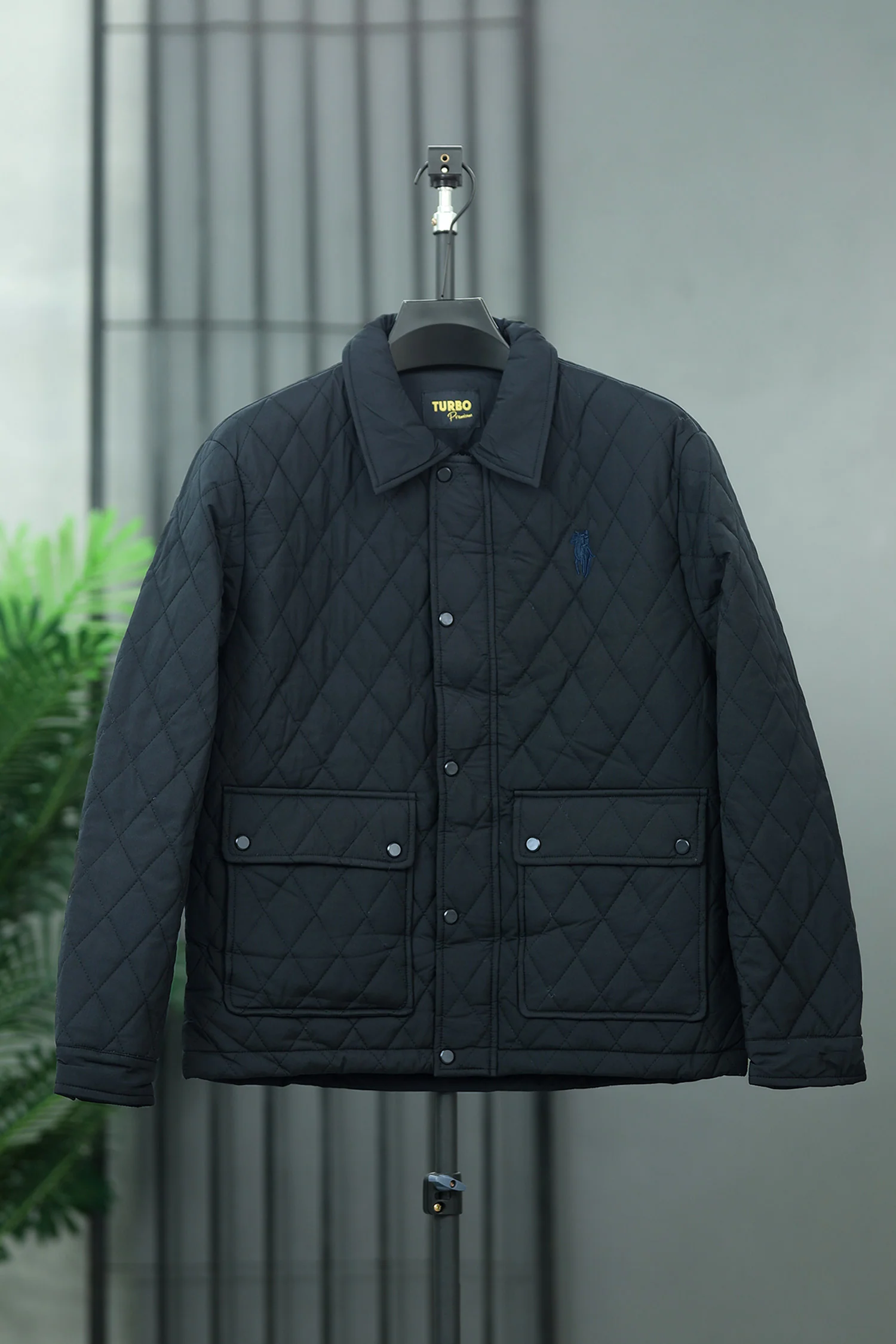 Turbo Thread Motive Quilted Puffer Jacket In Navy Blue