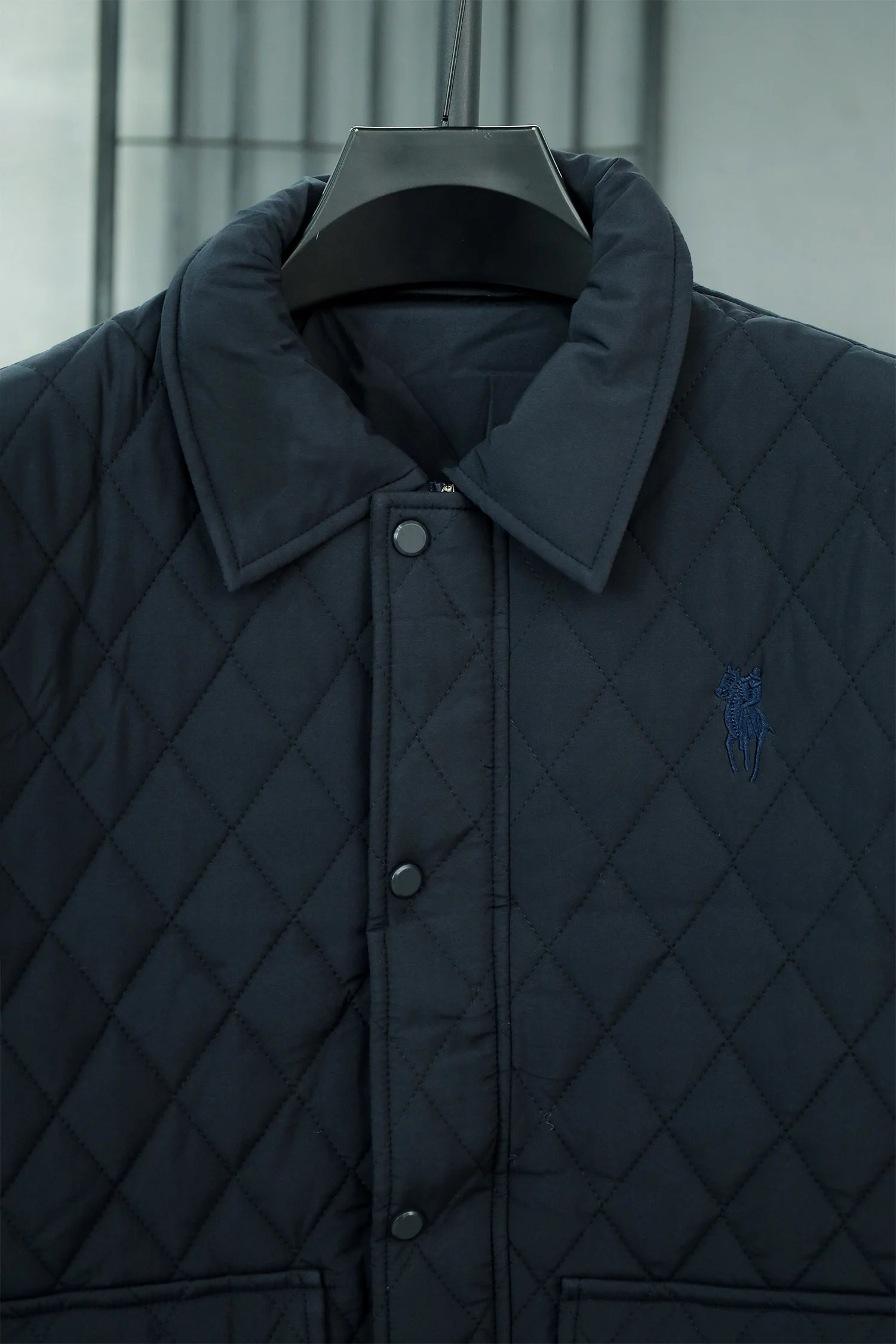 Turbo Thread Motive Quilted Puffer Jacket In Navy Blue - Image 3