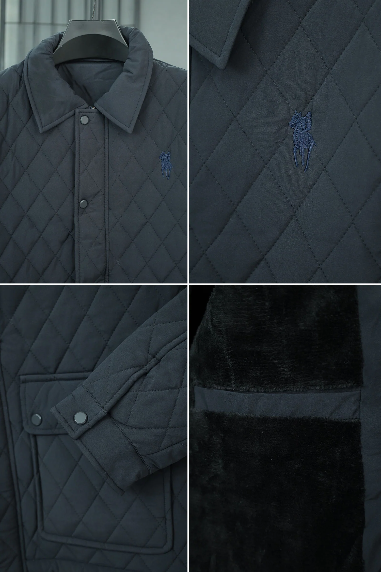 Turbo Thread Motive Quilted Puffer Jacket In Navy Blue - Image 4