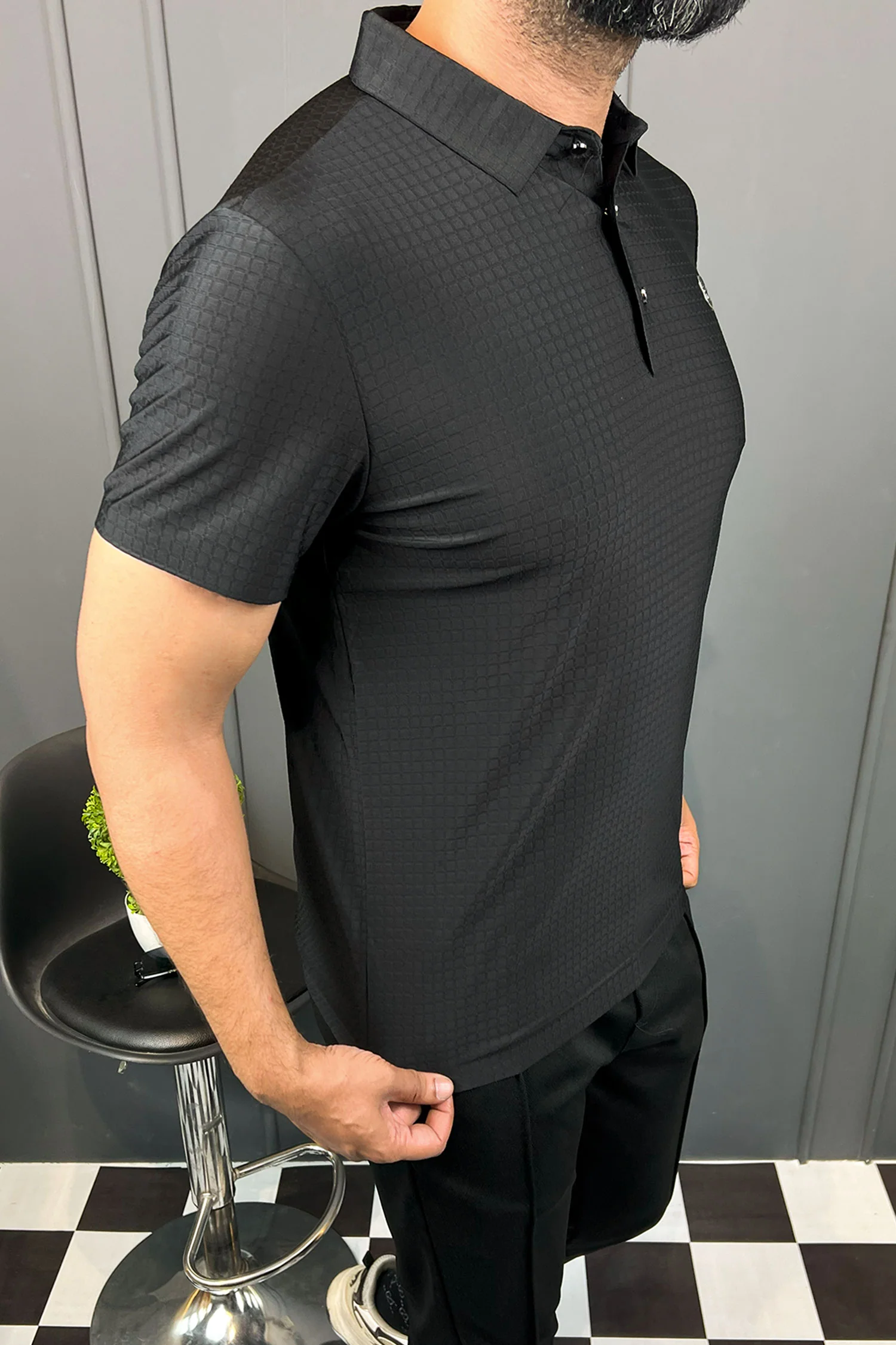 Turbo Trendy Block Pattern Stitchless Men's Polo Shirt In Black - Image 4