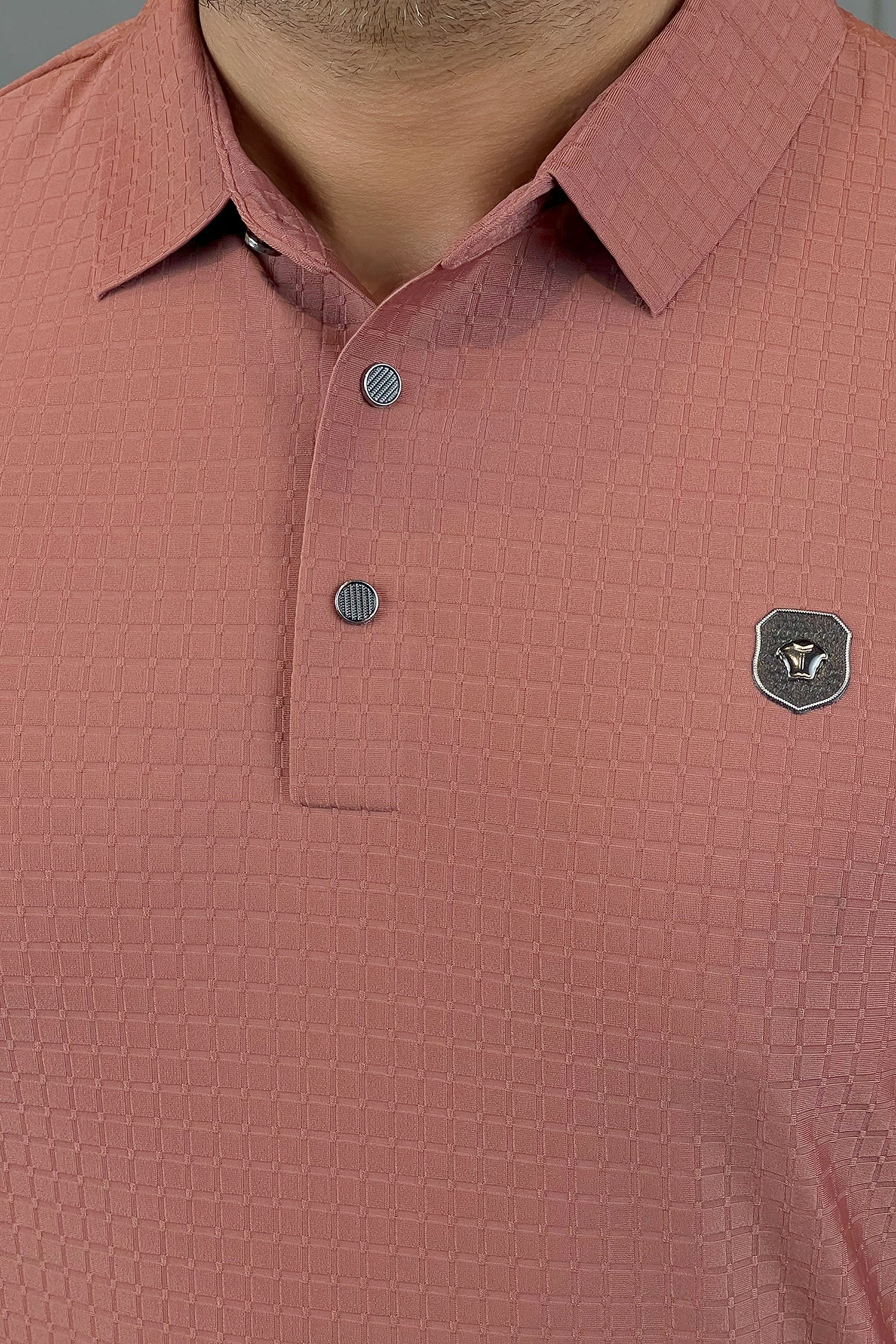 Turbo Trendy Block Pattern Stitchless Men's Polo Shirt In Red Brick - Image 3