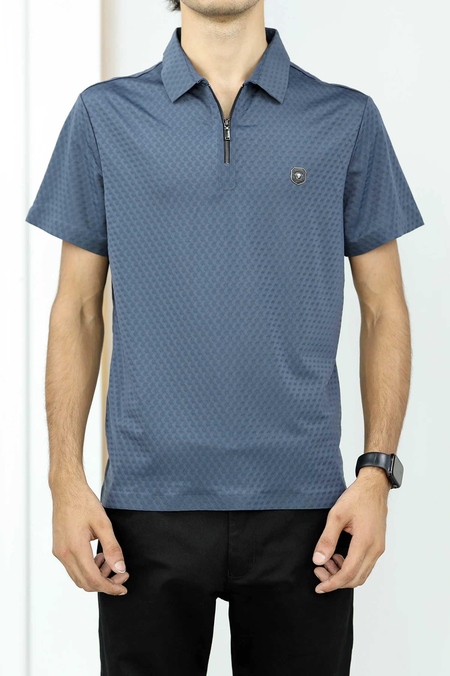 Turbo Tri-Angle Pattern Zip-Collar Men's Polo Shirt - Image 6