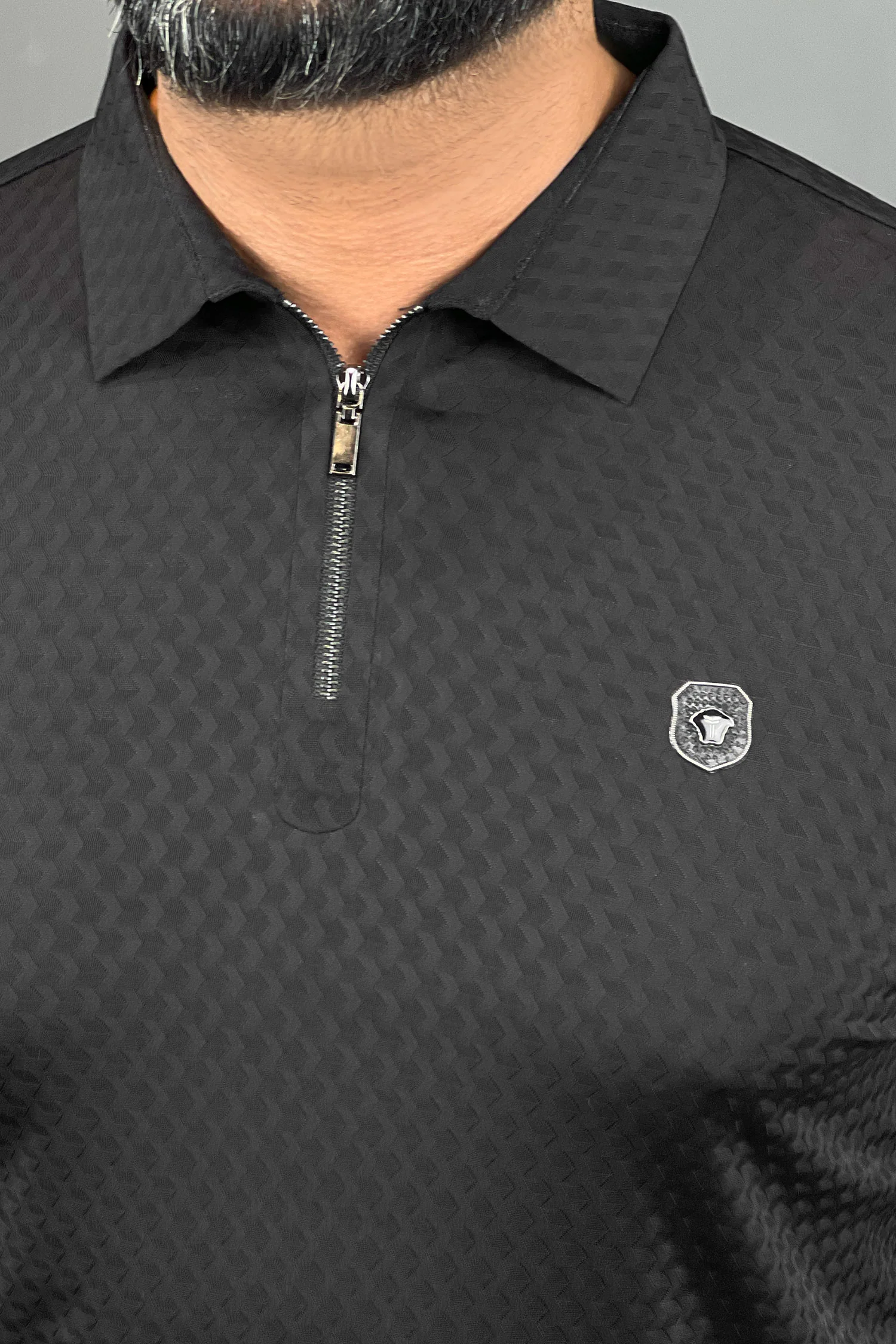 Turbo Tri-Angle Pattern Zip-Collar Men's Polo Shirt - Image 14