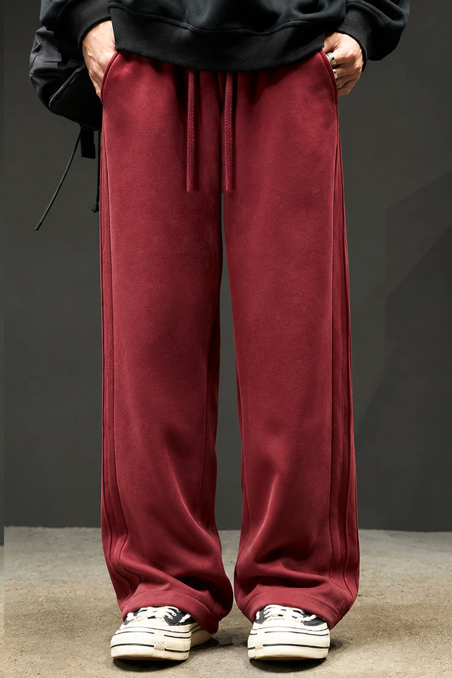 Turbo Triple Side Stripe Loose Bottom Trouser In Maroon - Image 2