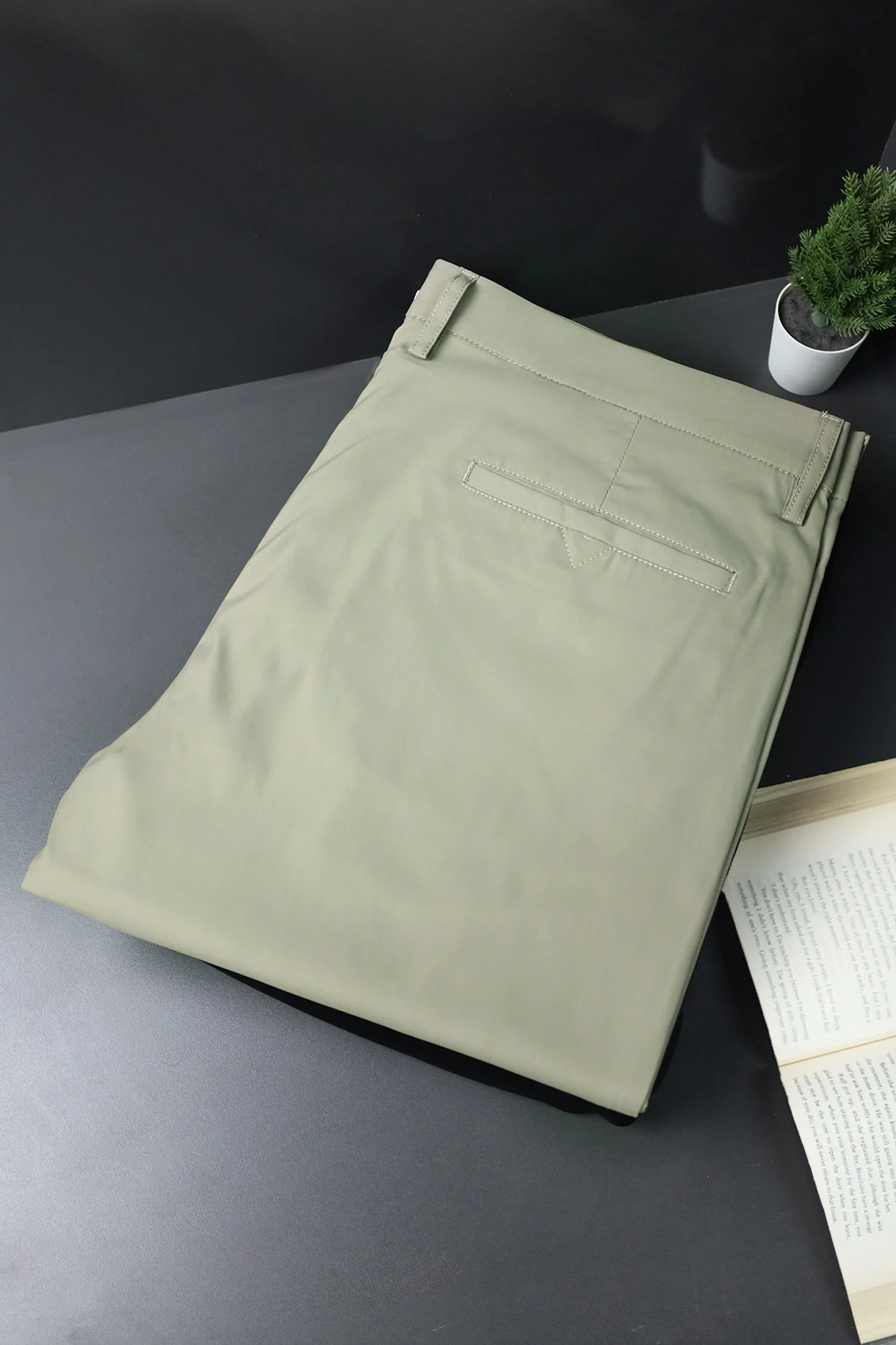 Turbo Urban Era Executive Slim Fit Cotton Pant In Light Moss Green - Image 3