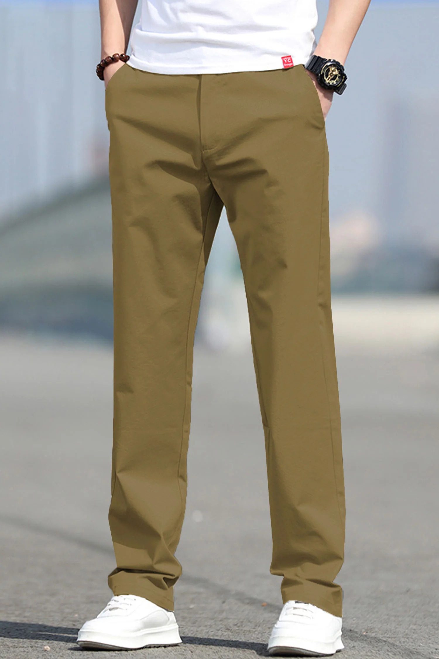 Turbo Urban Executive Slim Fit Cotton Pant In Light Camel