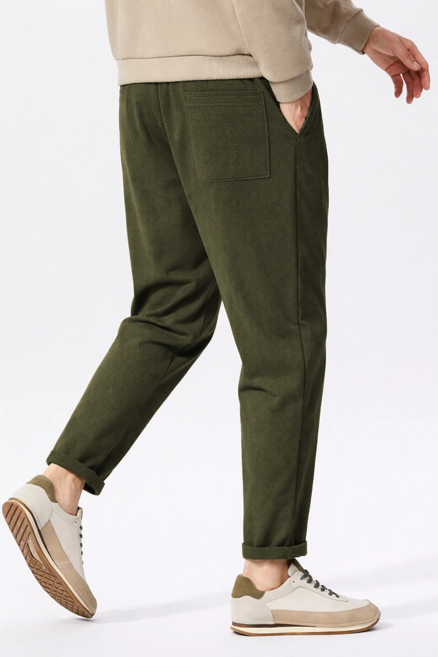 Turbo Urban-Fit Single Plate Waffle Trouser In Olive Green - Image 3