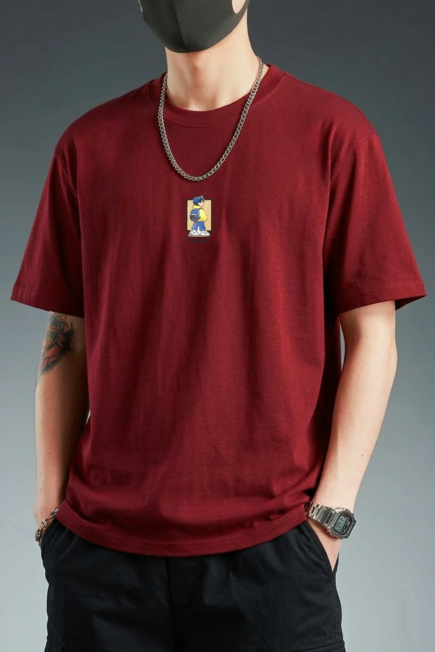 Turbo Urban Grind Round Neck Tee In Maroon - Image 2