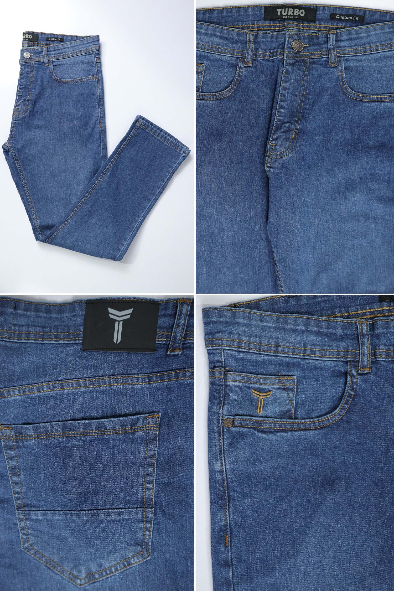 Turbo United Relaxed Fit Men's Denim Jeans In Mid Blue - Image 4