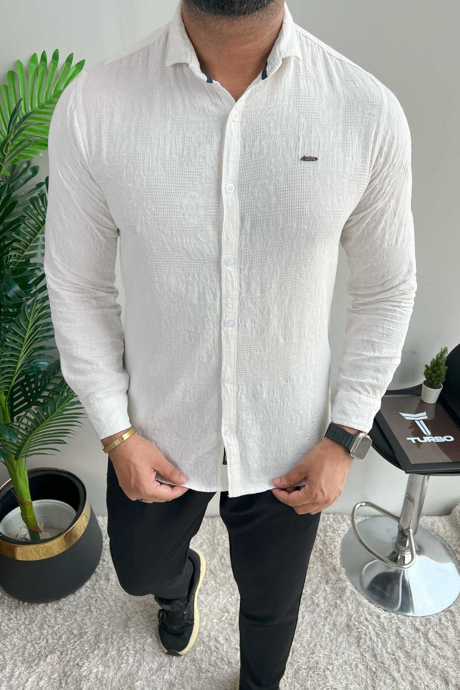 Turbo Vintage Patterend Long Sleeve Cotton Casual Shirt - Image 3