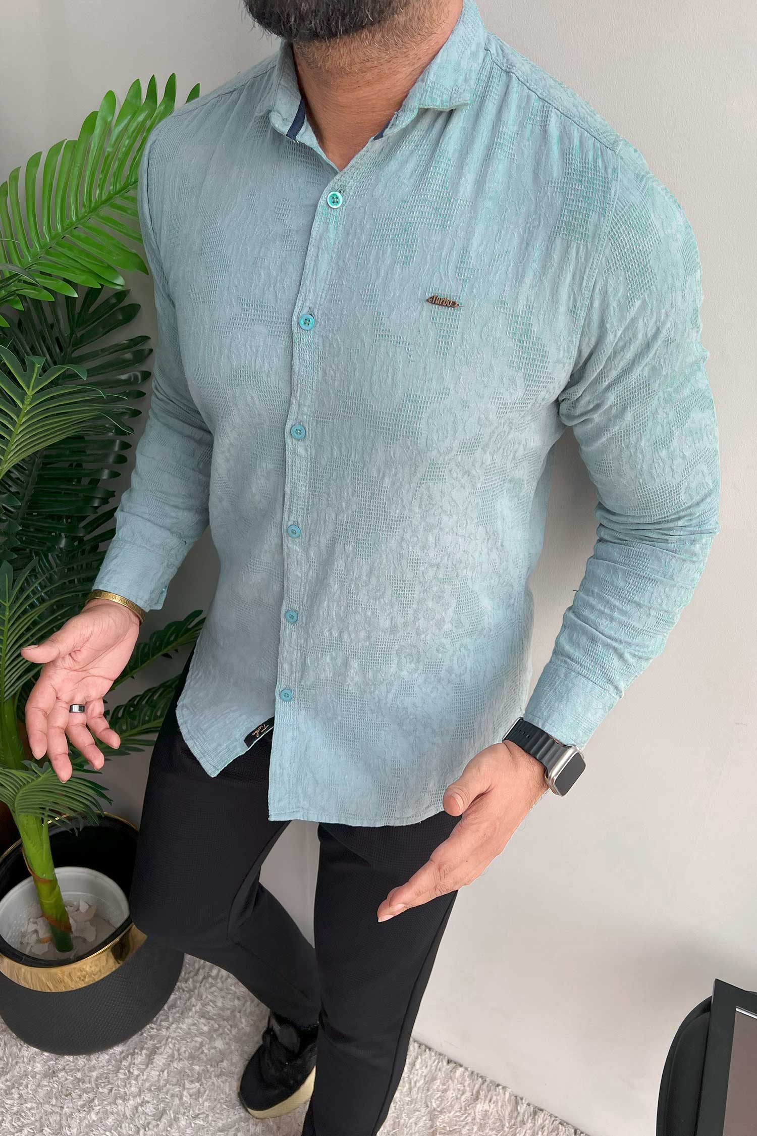 Turbo Vintage Patterend Long Sleeve Cotton Casual Shirt - Image 5