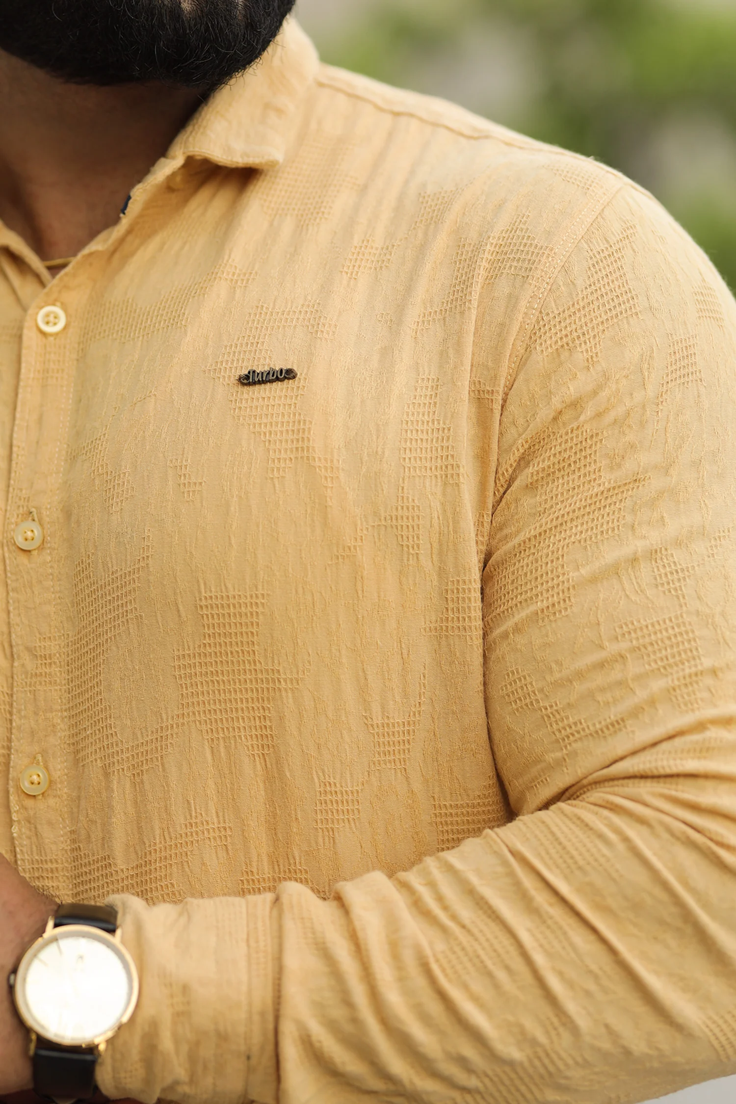 Turbo Vintage Patterend Long Sleeve Cotton Casual Shirt In Khaaki - Image 3