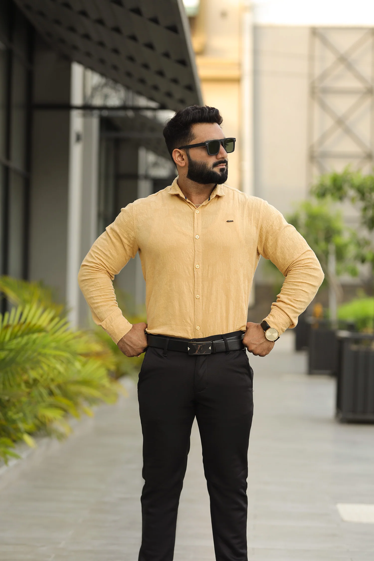 Turbo Vintage Patterend Long Sleeve Cotton Casual Shirt In Khaaki - Image 4
