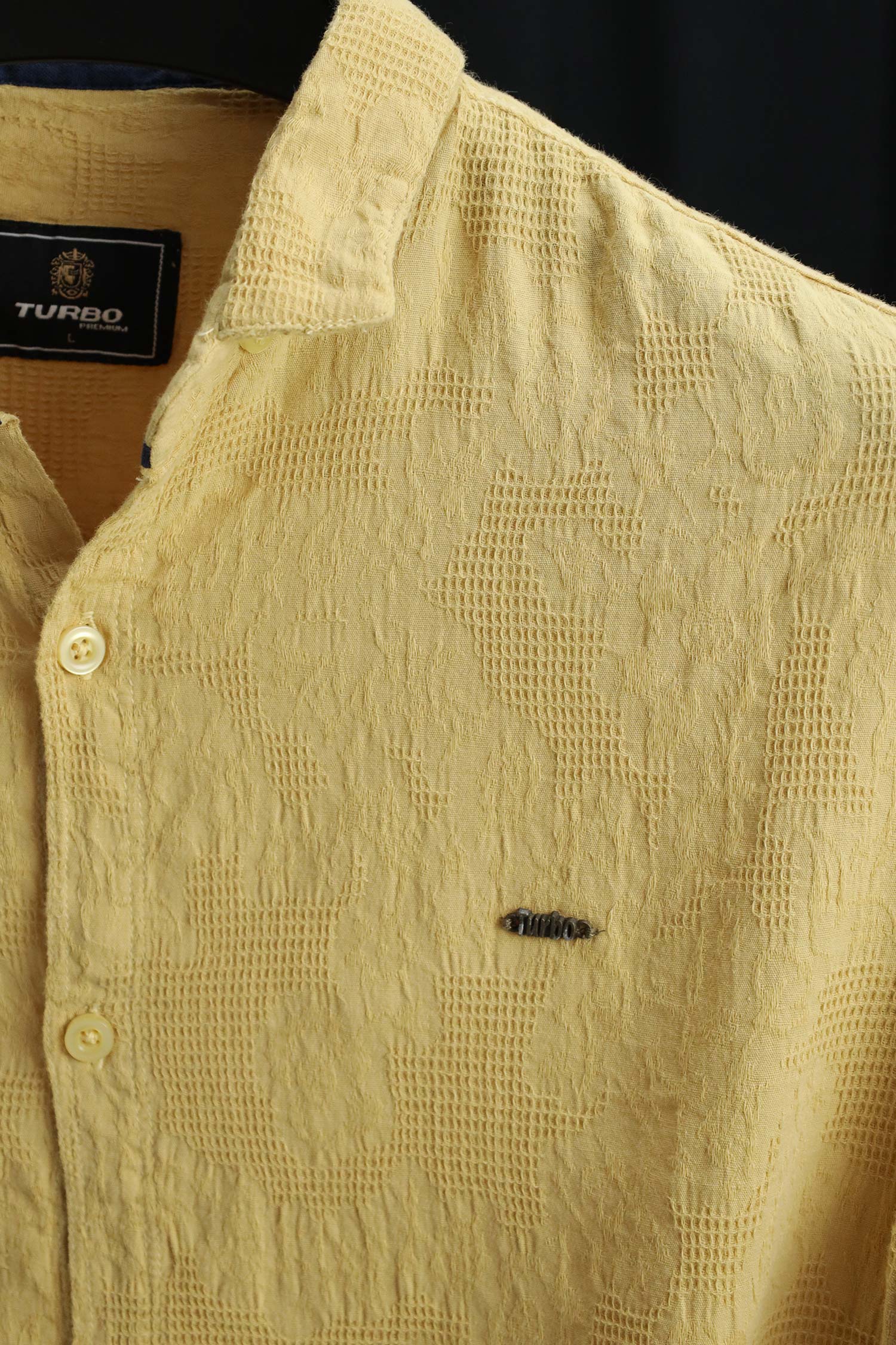 Turbo Vintage Patterend Long Sleeve Cotton Casual Shirt In Khaaki - Image 2