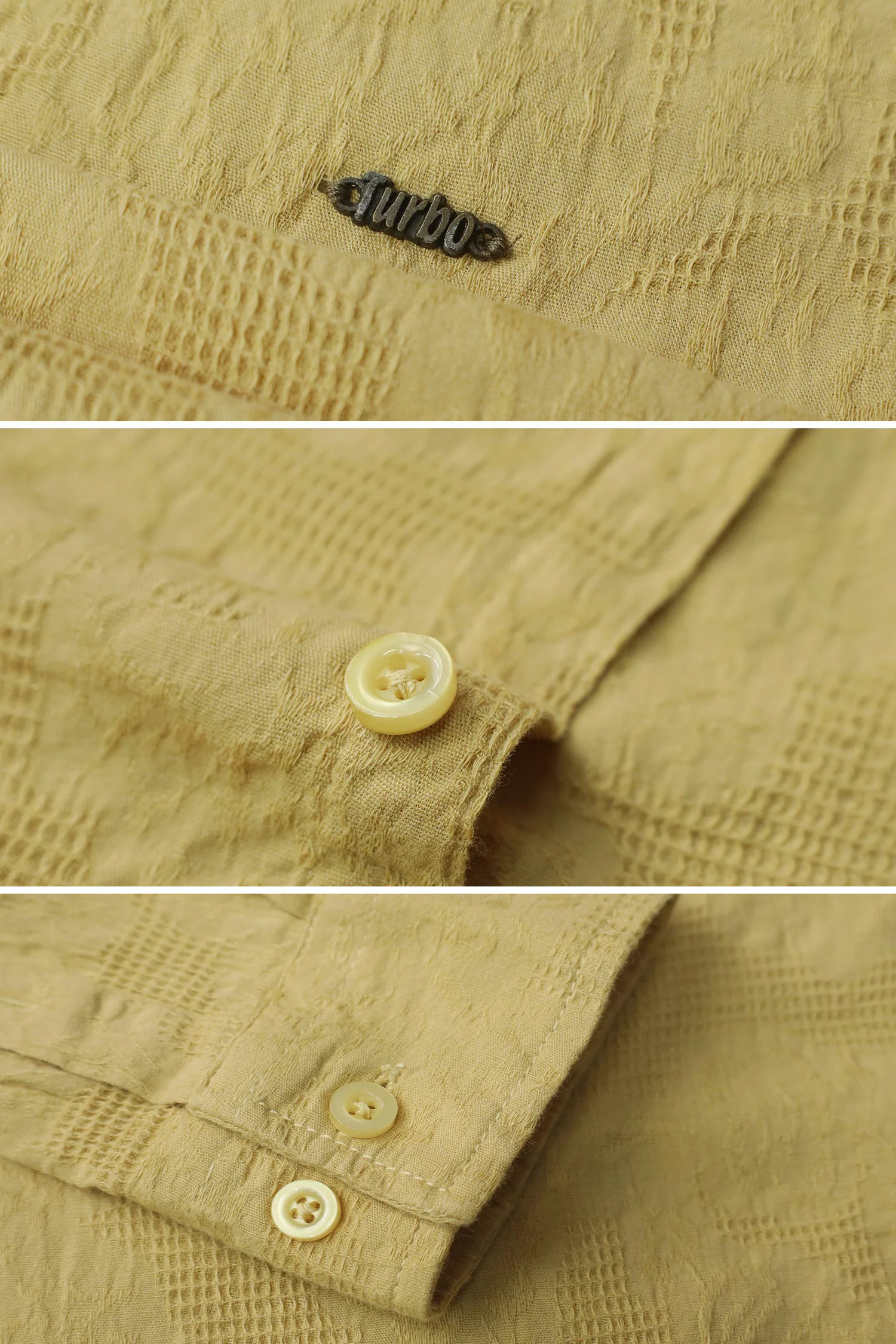 Turbo Vintage Patterend Long Sleeve Cotton Casual Shirt In Khaaki - Image 3