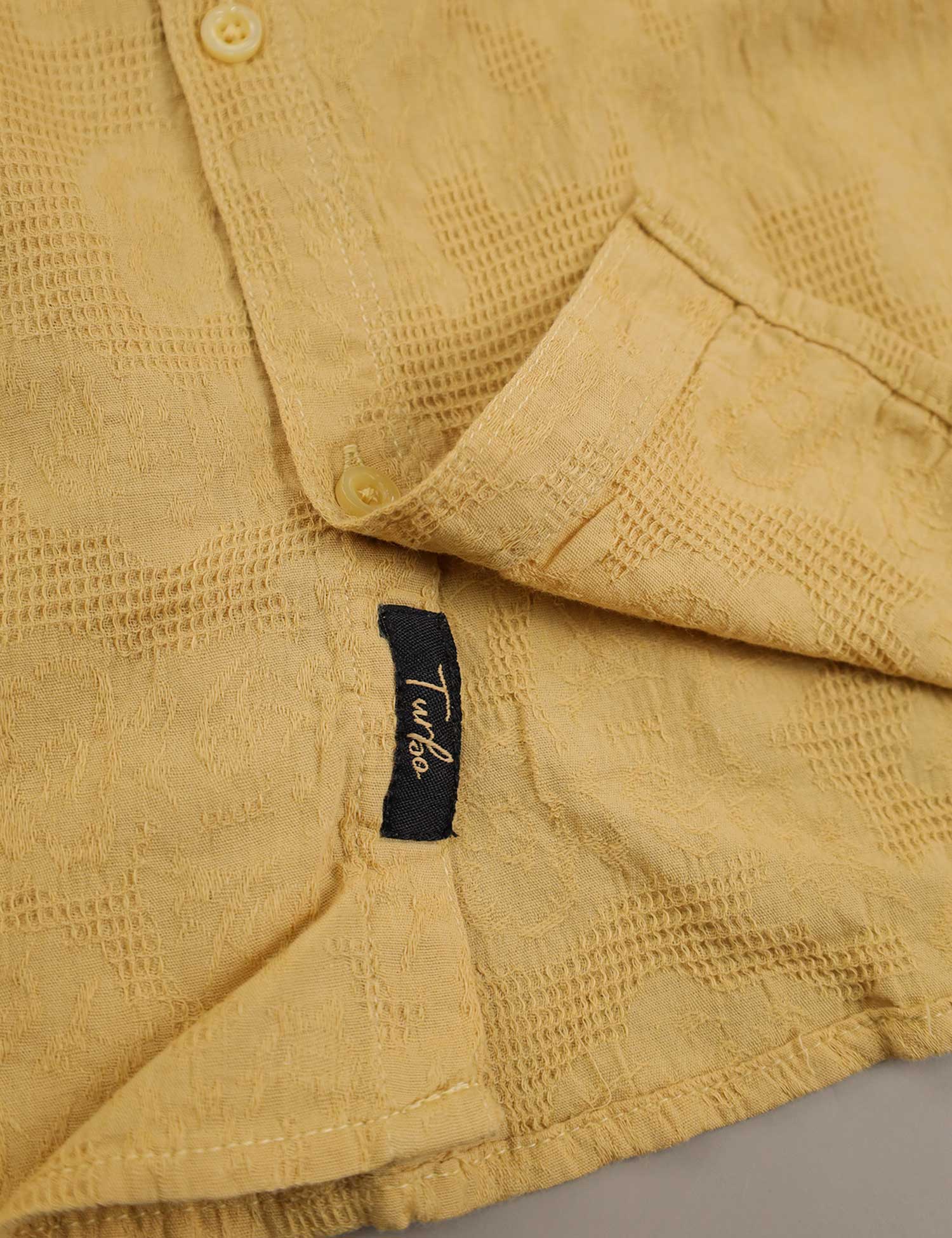 Turbo Vintage Patterend Long Sleeve Cotton Casual Shirt In Khaaki - Image 3