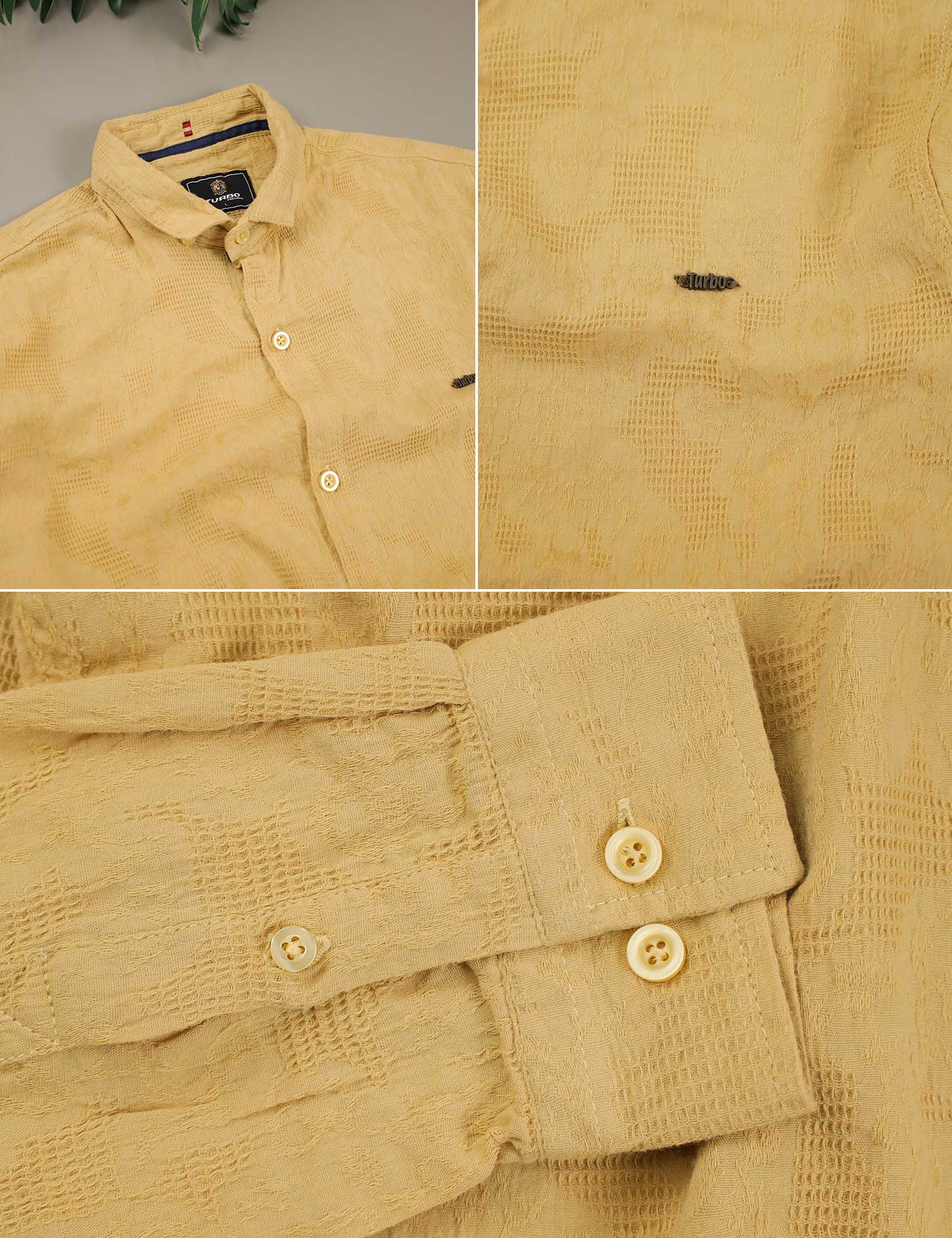 Turbo Vintage Patterend Long Sleeve Cotton Casual Shirt In Khaaki - Image 4
