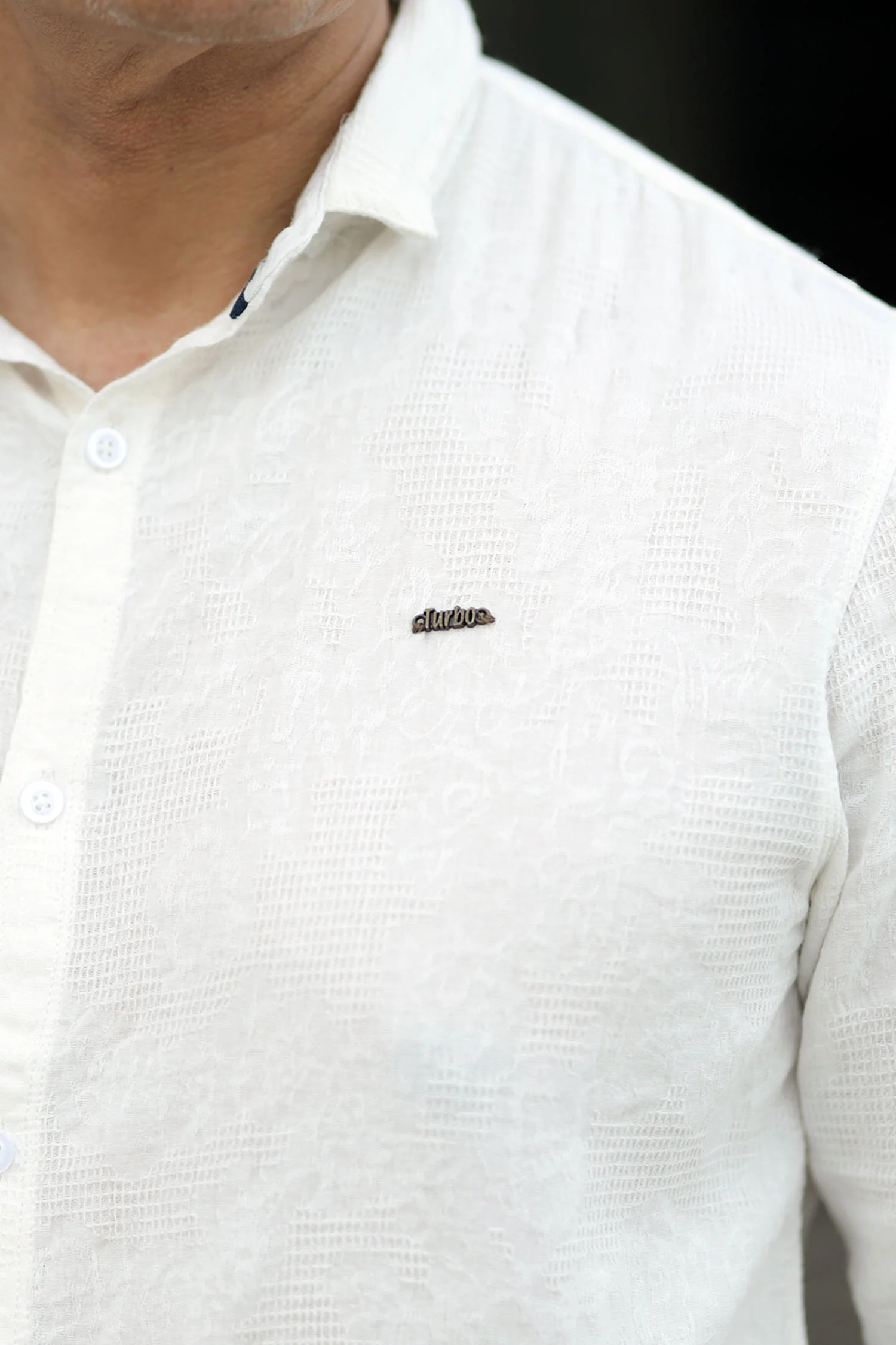 Turbo Vintage Patterend Long Sleeve Cotton Casual Shirt In White - Image 3