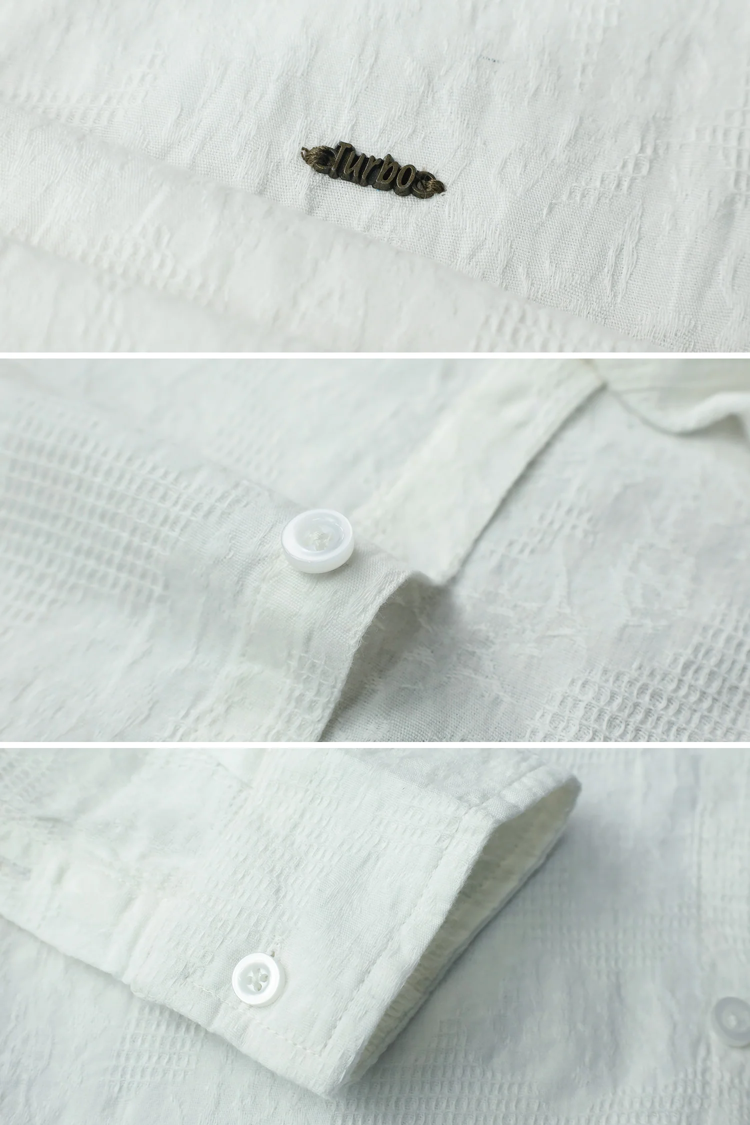 Turbo Vintage Patterend Long Sleeve Cotton Casual Shirt In White - Image 3