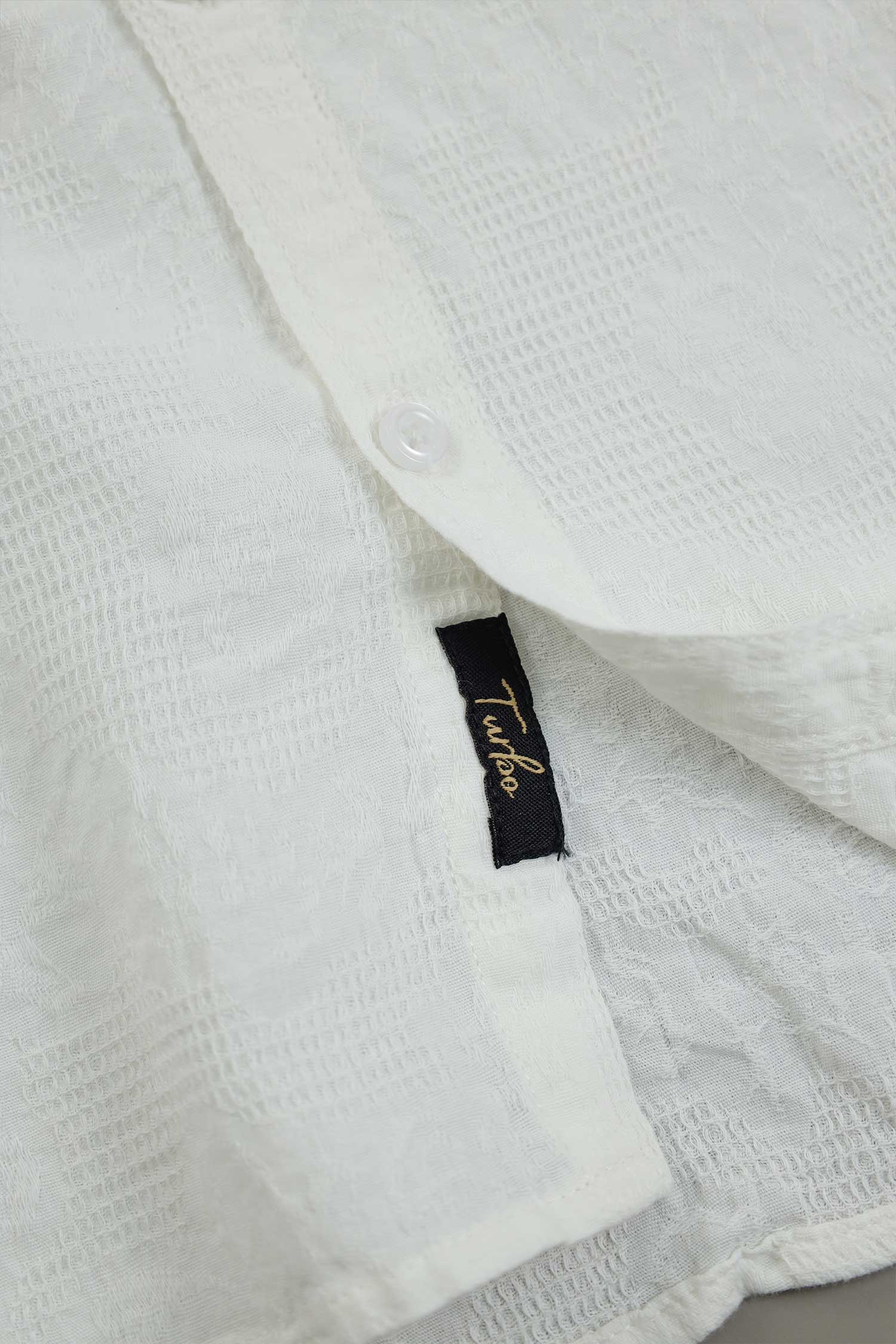 Turbo Vintage Patterend Long Sleeve Cotton Casual Shirt In White - Image 3