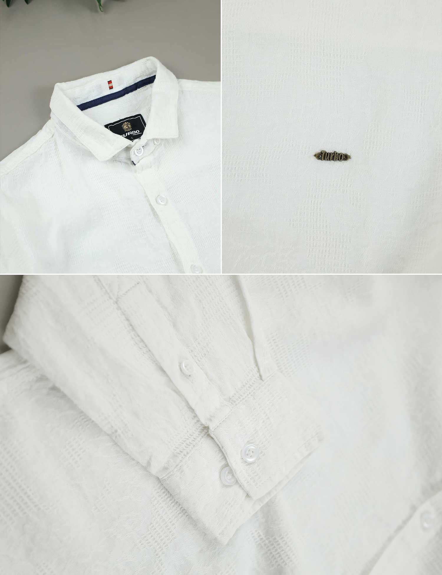 Turbo Vintage Patterend Long Sleeve Cotton Casual Shirt In White - Image 4