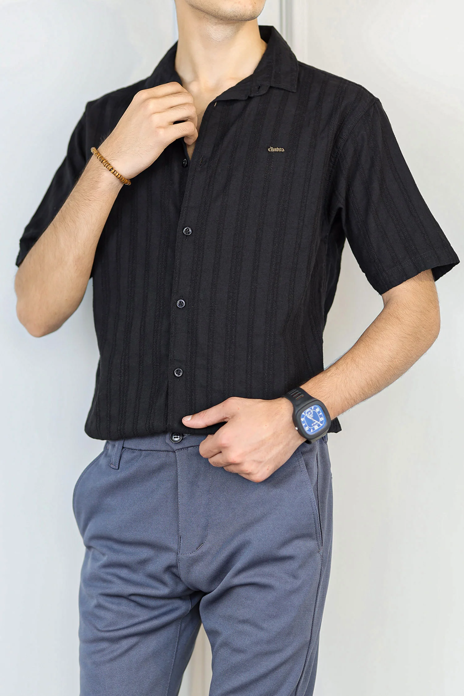 Turbo Wave Texture Crochet Casual Shirt - Image 3