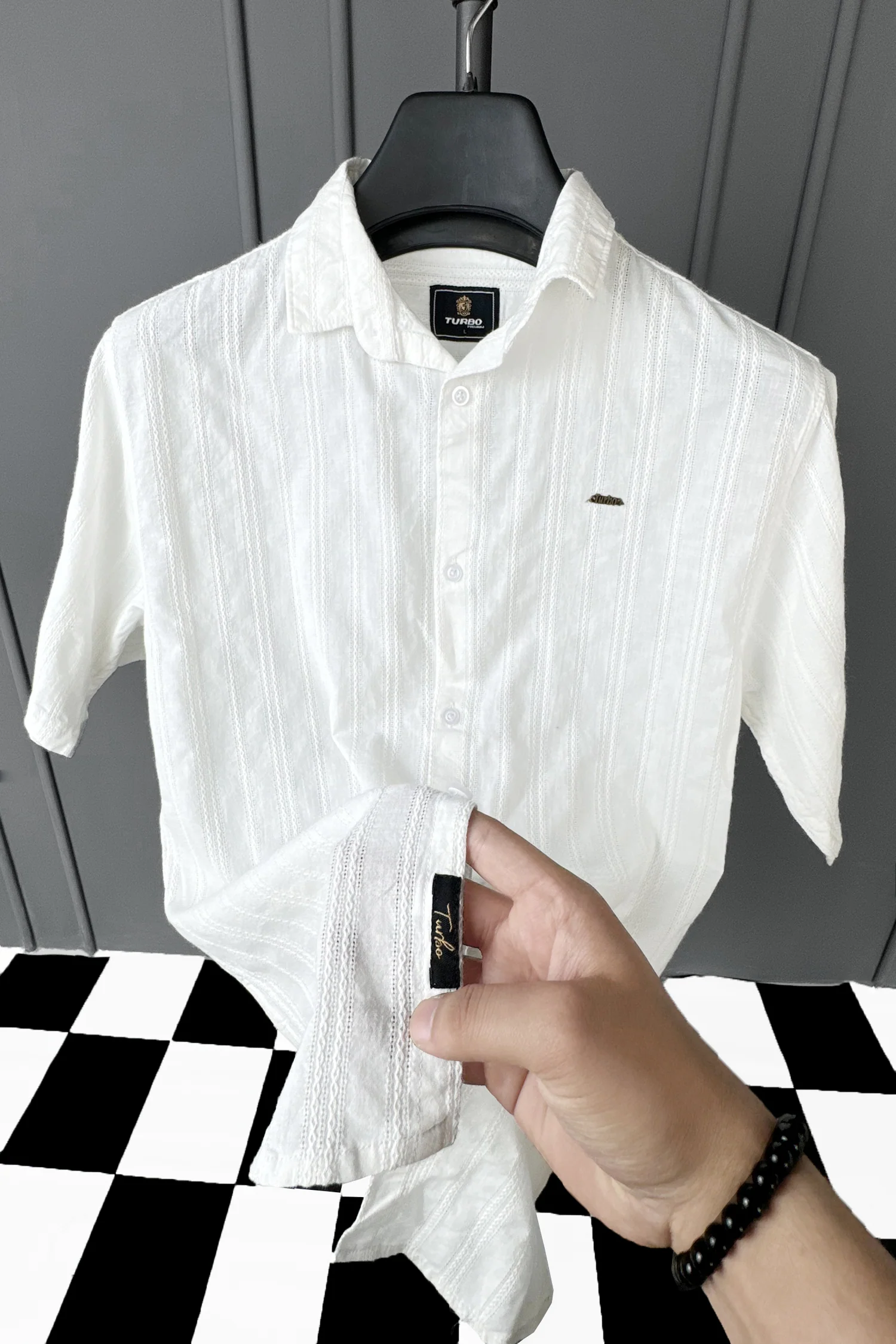 Turbo Wave Texture Crochet Casual Shirt - Image 4