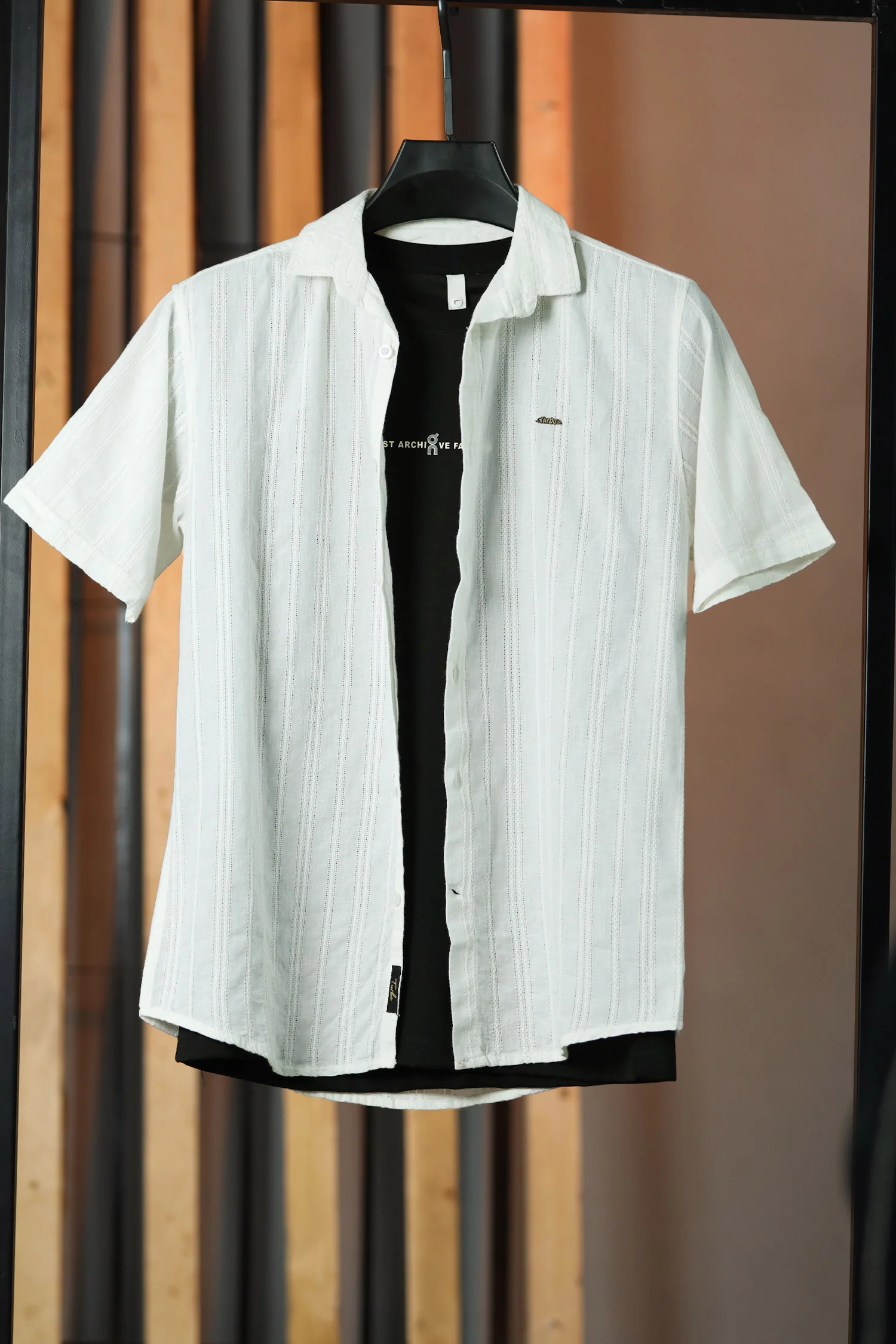 Turbo Wave Texture Crochet Casual Shirt In White