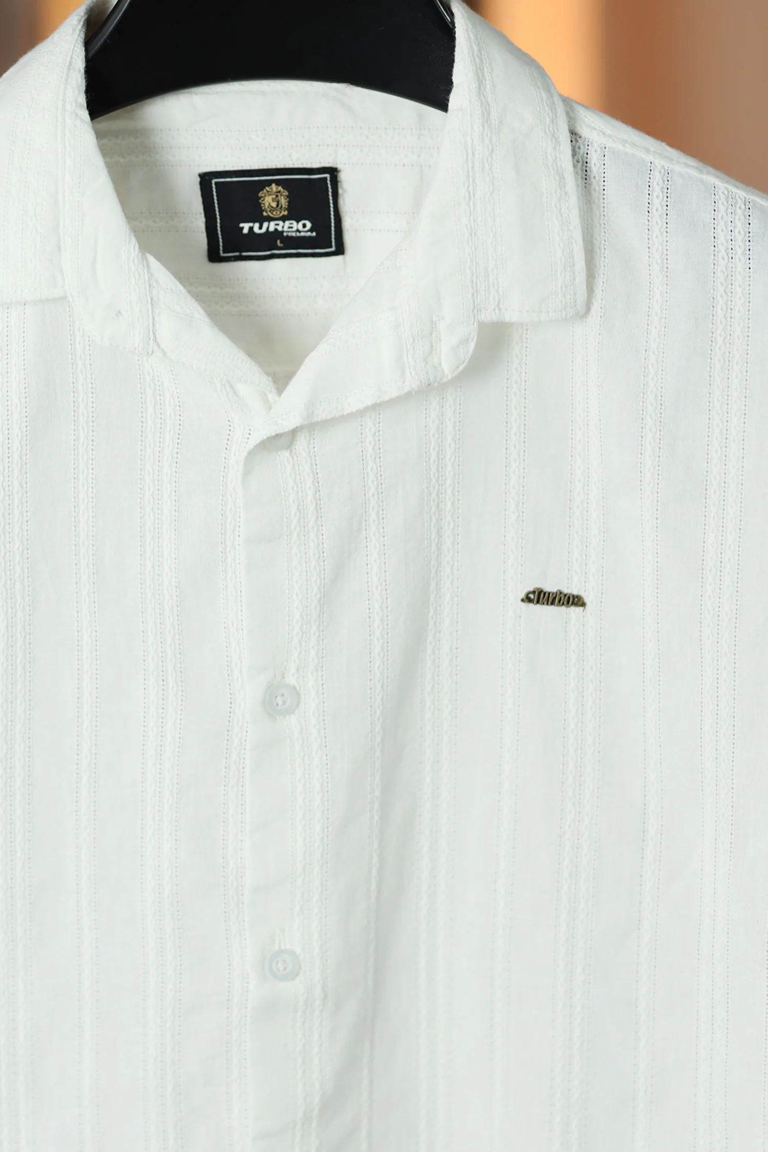 Turbo Wave Texture Crochet Casual Shirt In White - Image 2