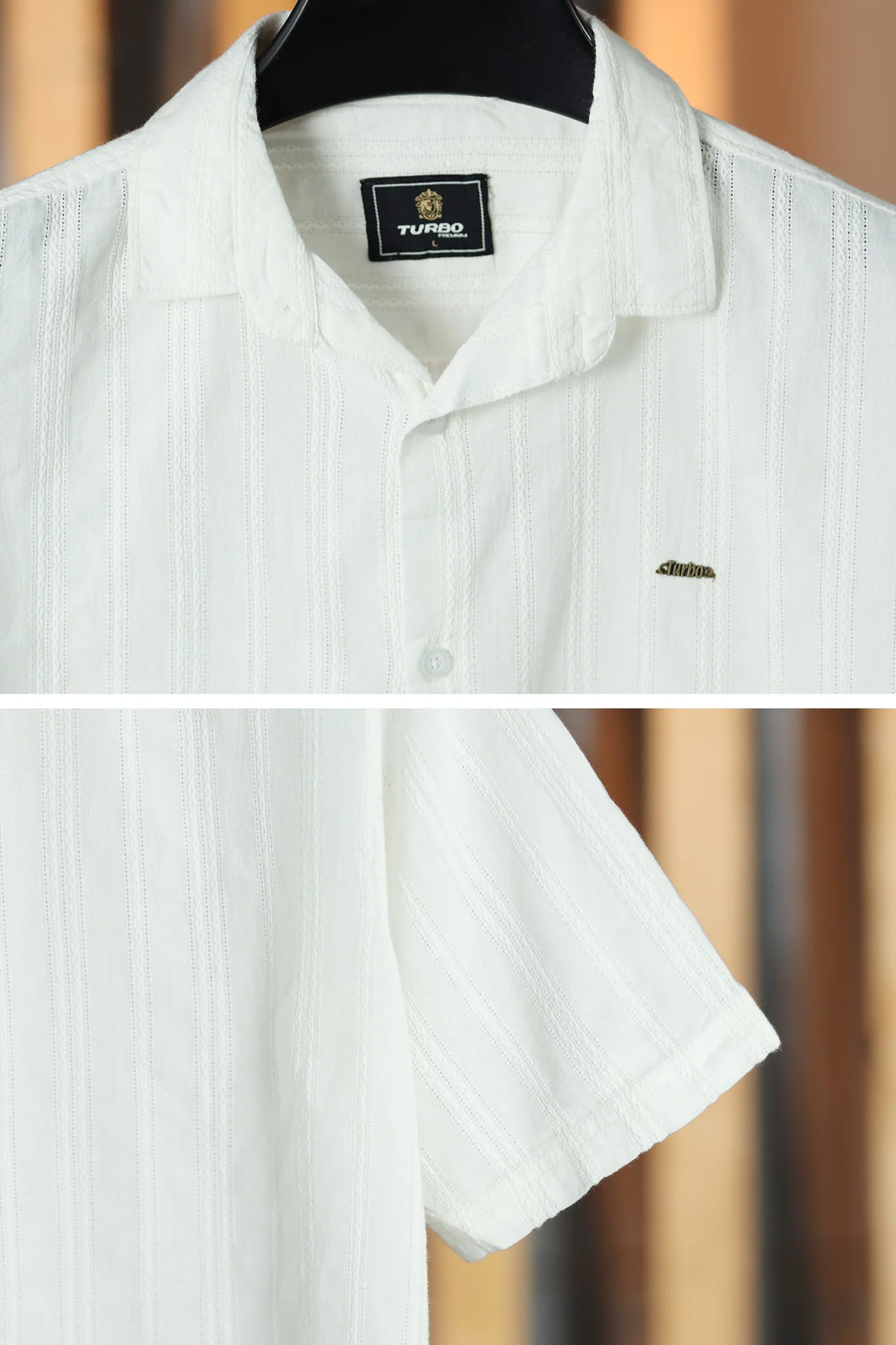 Turbo Wave Texture Crochet Casual Shirt In White - Image 3