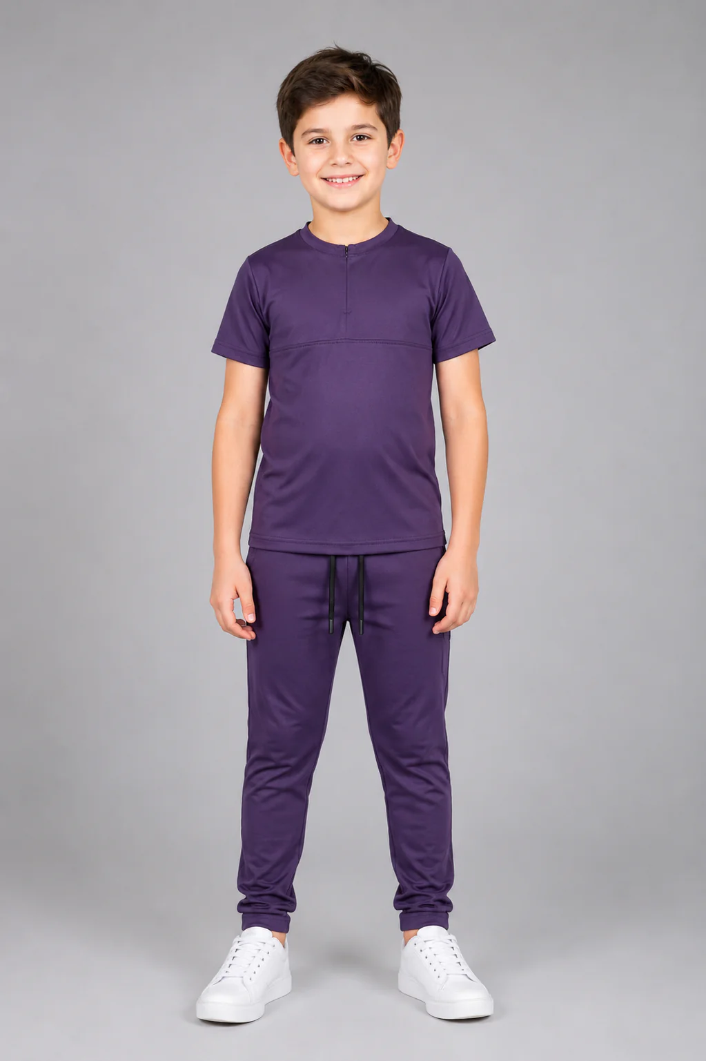 Turbo Zip-Neck Top Style Younger Kids Co-Ord Set In Purple
