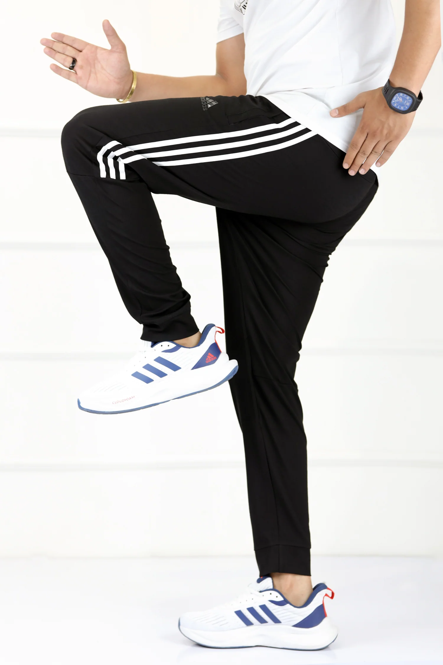 Adds 3 Stripes Line Casual Lightweight Sportswear Trouser In Black - Image 2