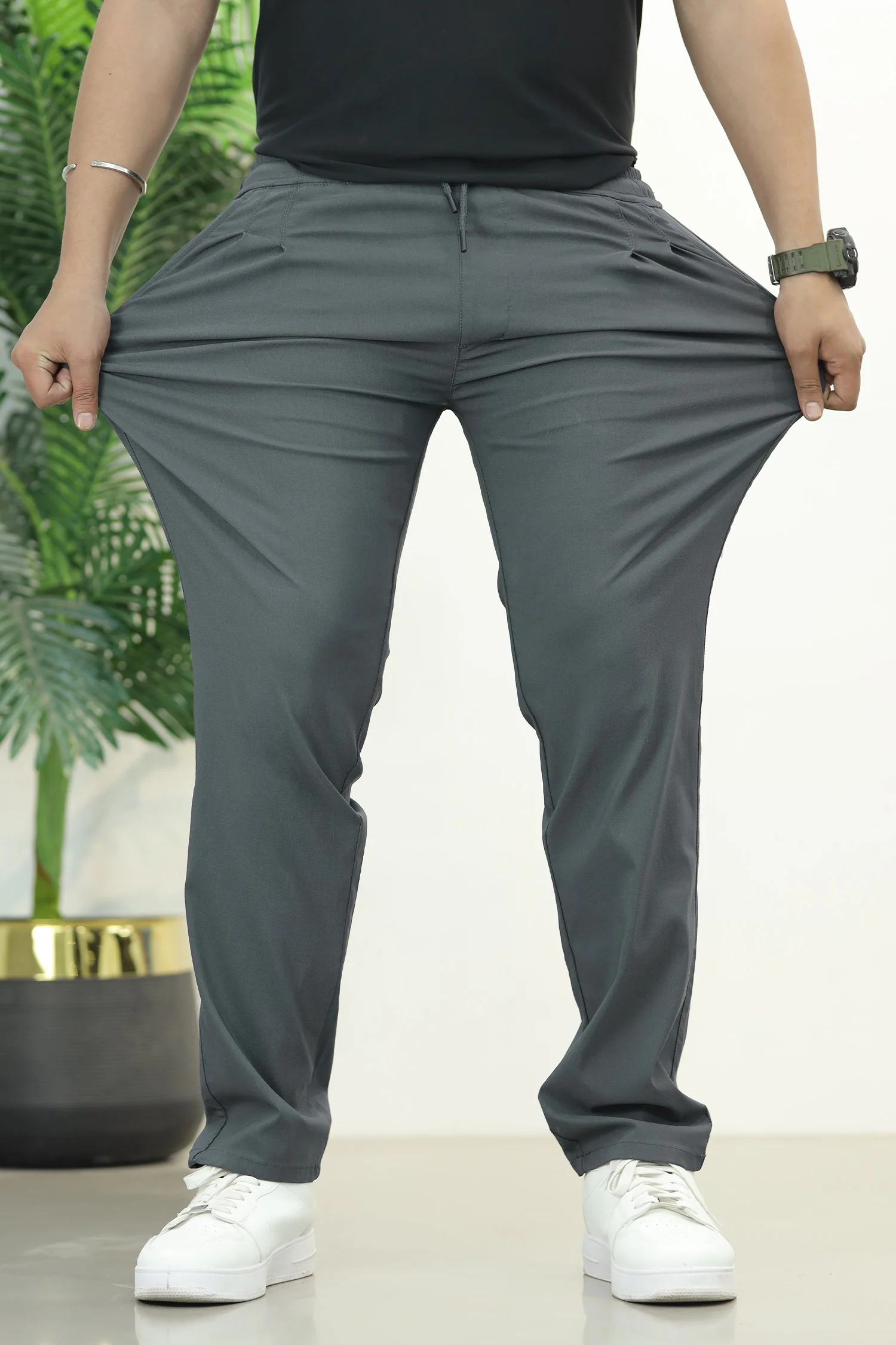 XRSN Double Plate Style Slim-Fit Trouser In Dark Grey - Image 2